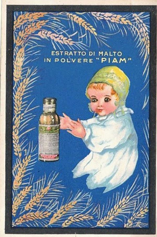 Cartolina pubblicitaria originale Estratto di malto in polvere PIAM