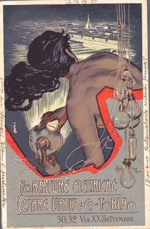 Cartolina originale pubblicitaria forniture elttriche Cesare Urtis &co