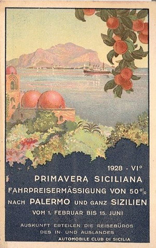 Cartolina pubblicitaria rara Turismo in Sicilia
