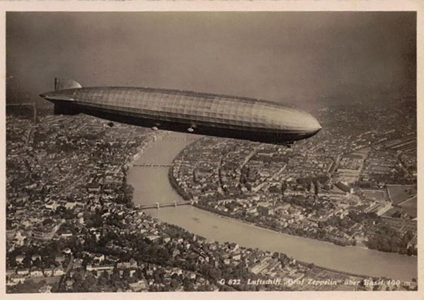Zeppelin G 822 photo postcard flies over Basel