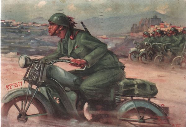 Military postcard Motorized Bersaglieri in Albania