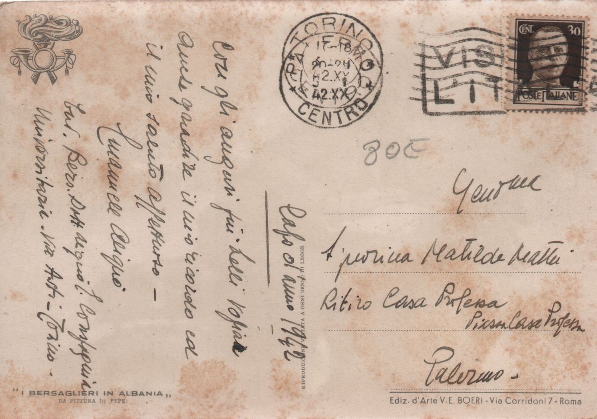 Cartolina Militare Bersaglieri Motorizzati in Albania
