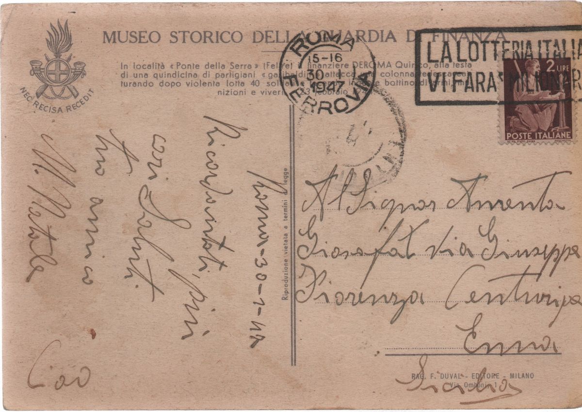 Cartolina Rara, Museo Storico della Lombardia di Finanza