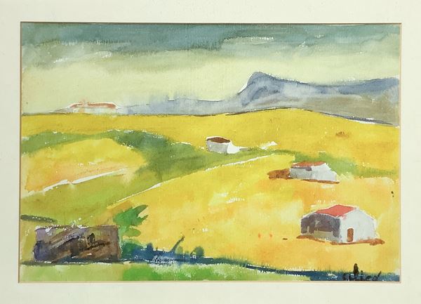 Giovanni Alic&#242; - Paesaggio di pianura con case