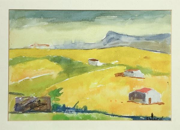 Giovanni Alic&#242; - Plain landscape with houses