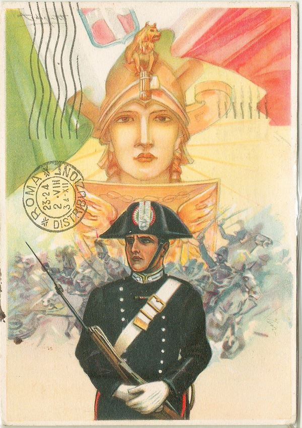 Original postcard from the central school of the Carabinieri Reale in Florence