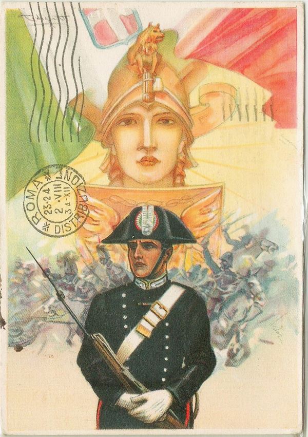 Original postcard from the central school of the Carabinieri Reale in Florence