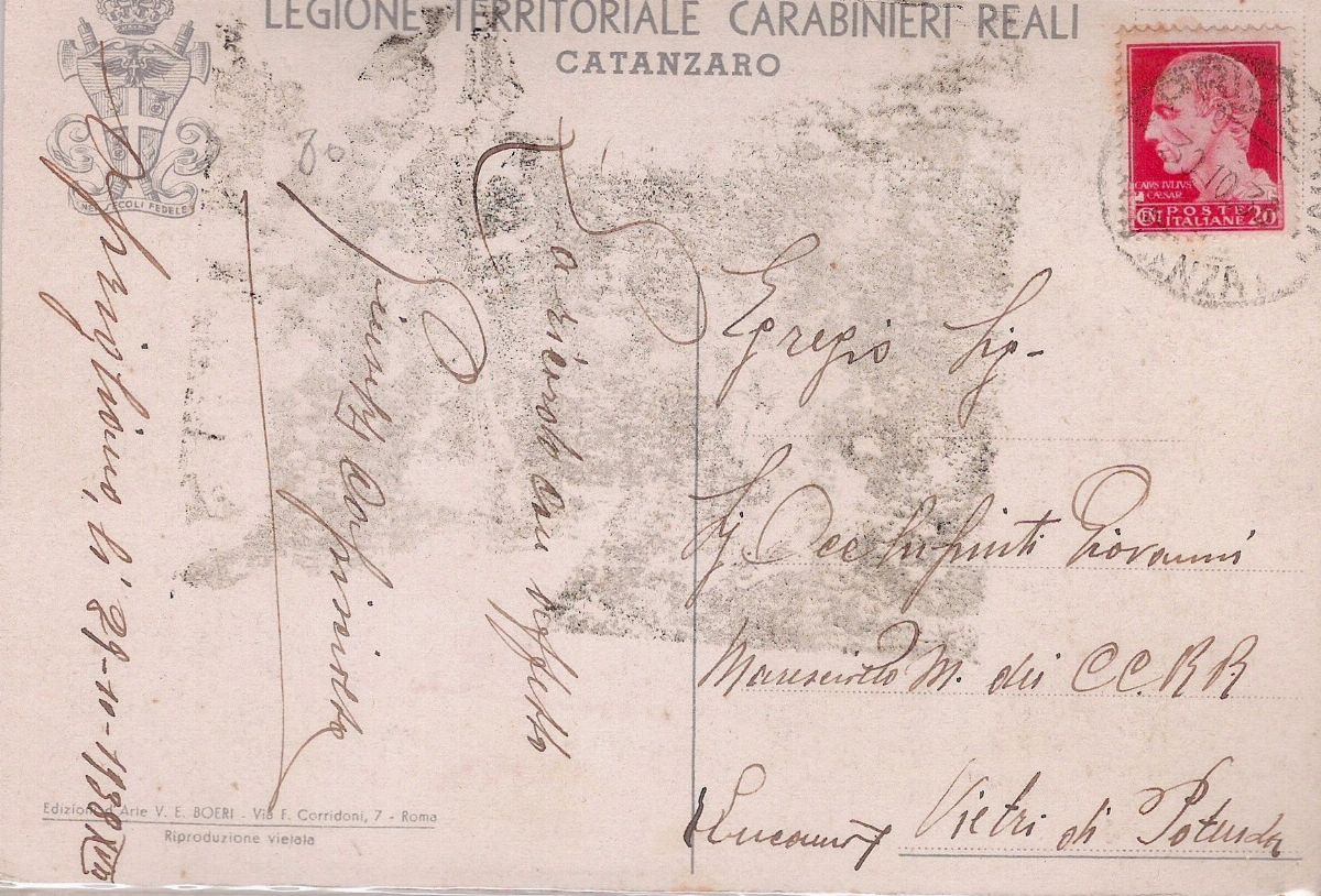 Cartolina Originale Legione Territoriale Carabinieri Reali Catanzaro