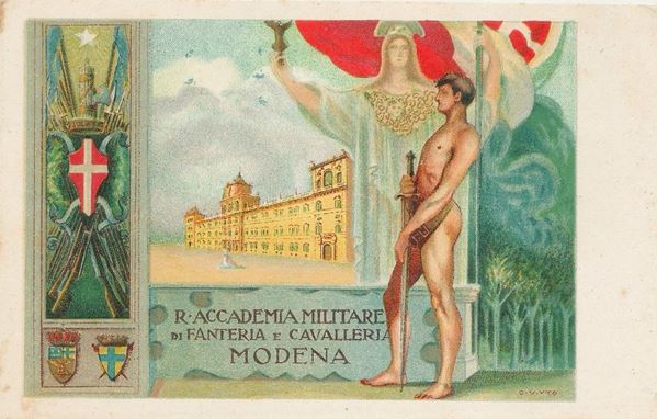 Cartolina originale reale accademia militare fanteria e cavalleria