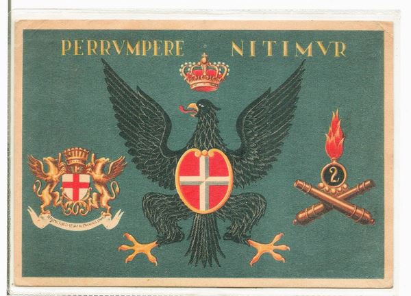 Cartolina originale 2° Reggimento - artiglieria d'armata - stemma araldico reggimentale