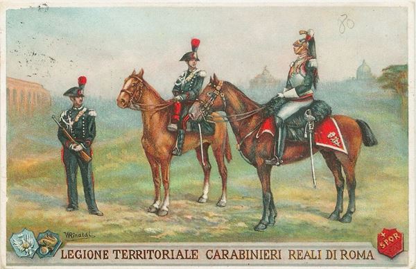 Original postcard of the territorial legion of the royal carabinieri of Rome
