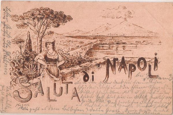 Illustrated postcard of Naples