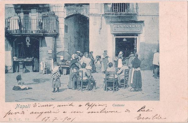 Cartolina di costumi tipici di Napoli