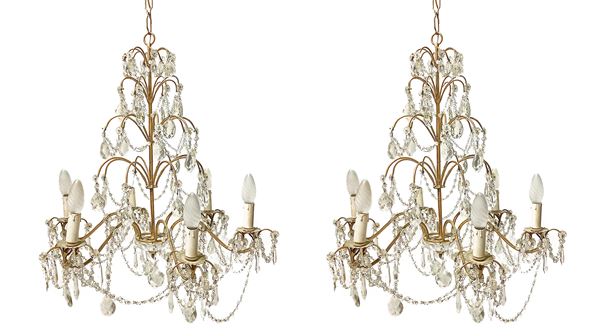 Pair of six-light chandeliers