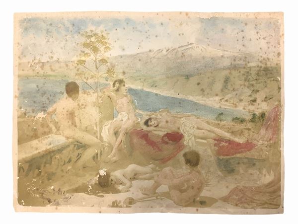 Wilhelm Von Gloeden - Etna con giovani che prendono il sole