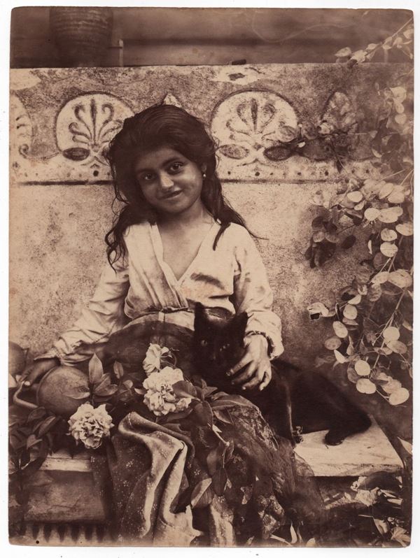 Wilhelm Von Gloeden - Little girl with black cat