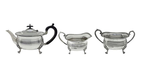Gruppo composto da n.3 pezzi in argento Sterling 925: teiera, lattiera e zuccheriera