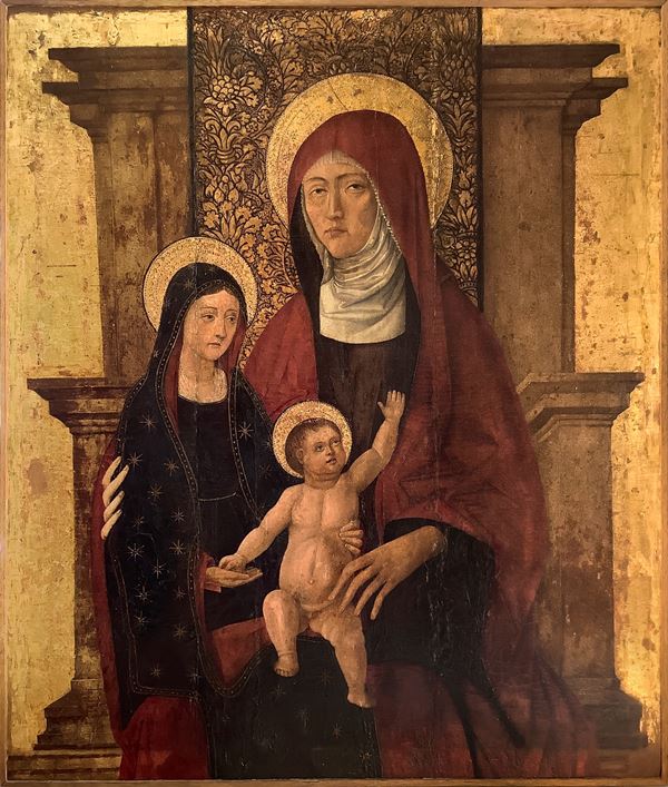 Sant'Anna, Madonna and child, gold background.