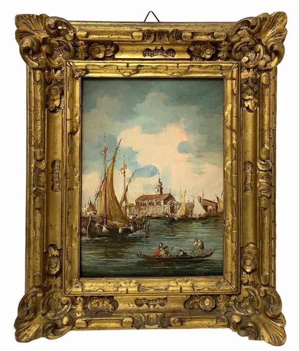 Laguna di Venezia animata con gondole e personaggi
