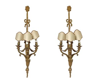 Coppia di Applique in Bronzo Dorato a Tre Luci