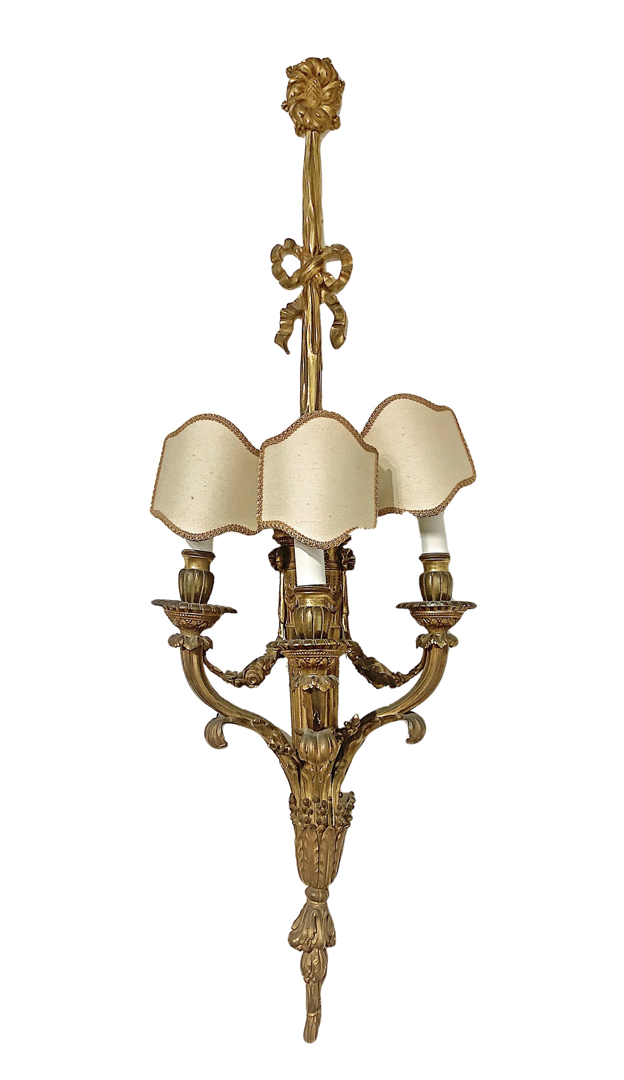 Coppia di Applique in Bronzo Dorato a Tre Luci