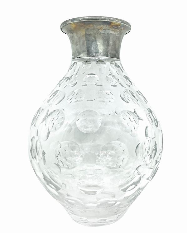 Wilhelm Binder - Vaso in cristallo pesante a bolle, bocca in argento 825