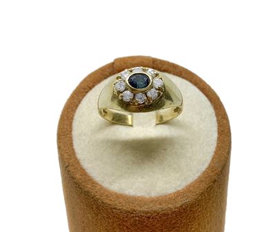 Anello in Oro Giallo con Zaffiro e Diamanti
