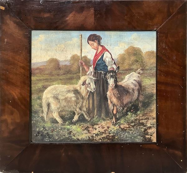 Francesco Paolo Palizzi - Pastorella con due caprette