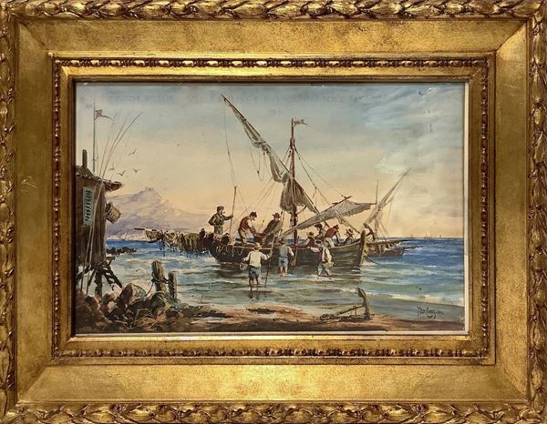 Michele Catti - Marina con barche e pescatori