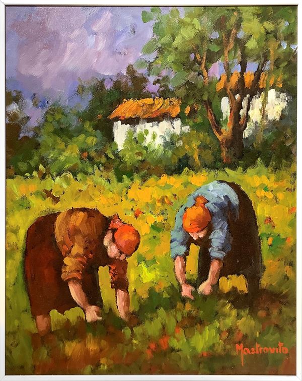 Adolfo Mastrovito - Due contadini lavorano la terra 