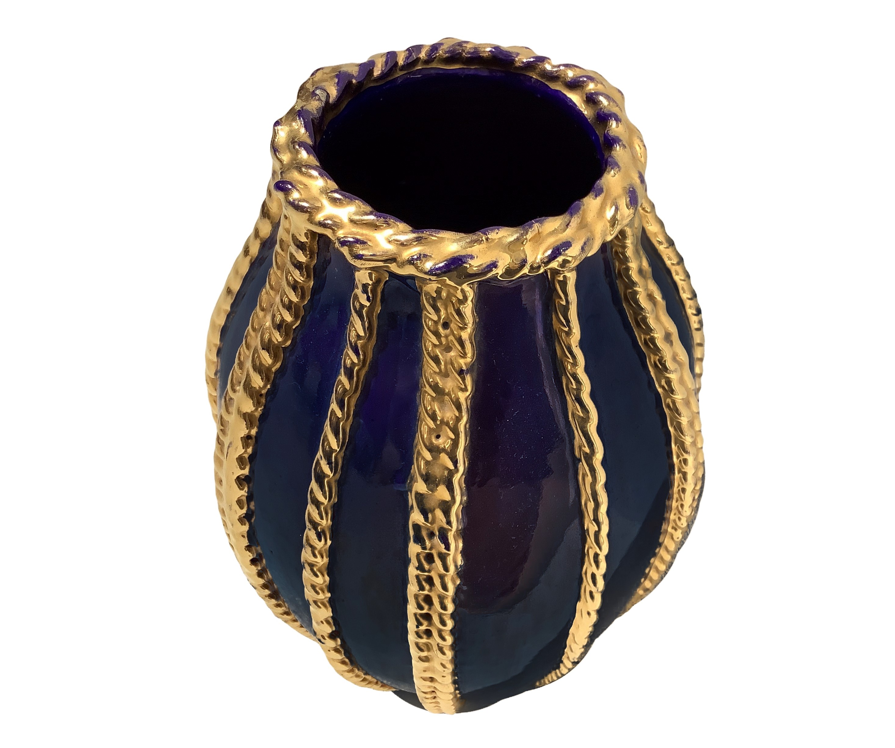 Vaso con Fondo Blu Cordonato Oro
