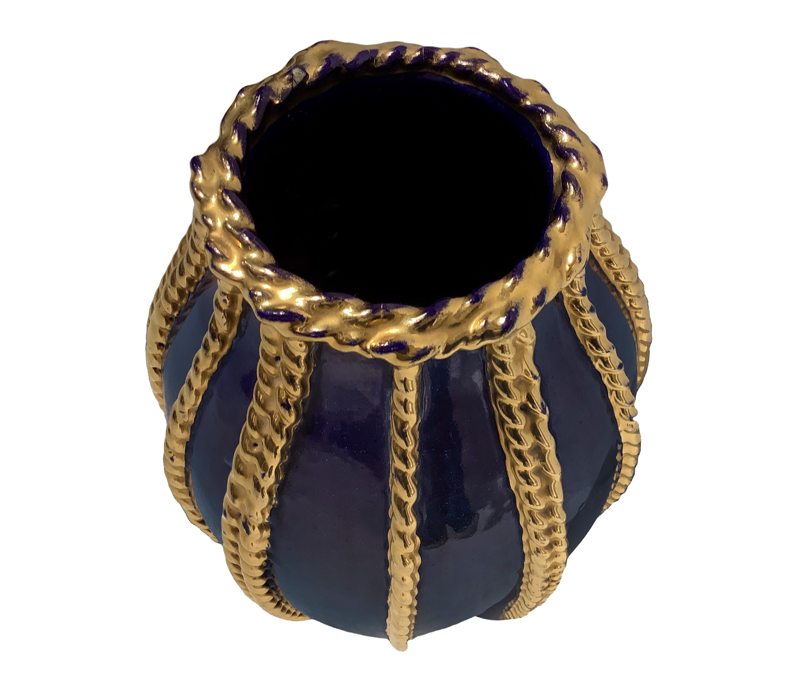 Vaso con Fondo Blu Cordonato Oro