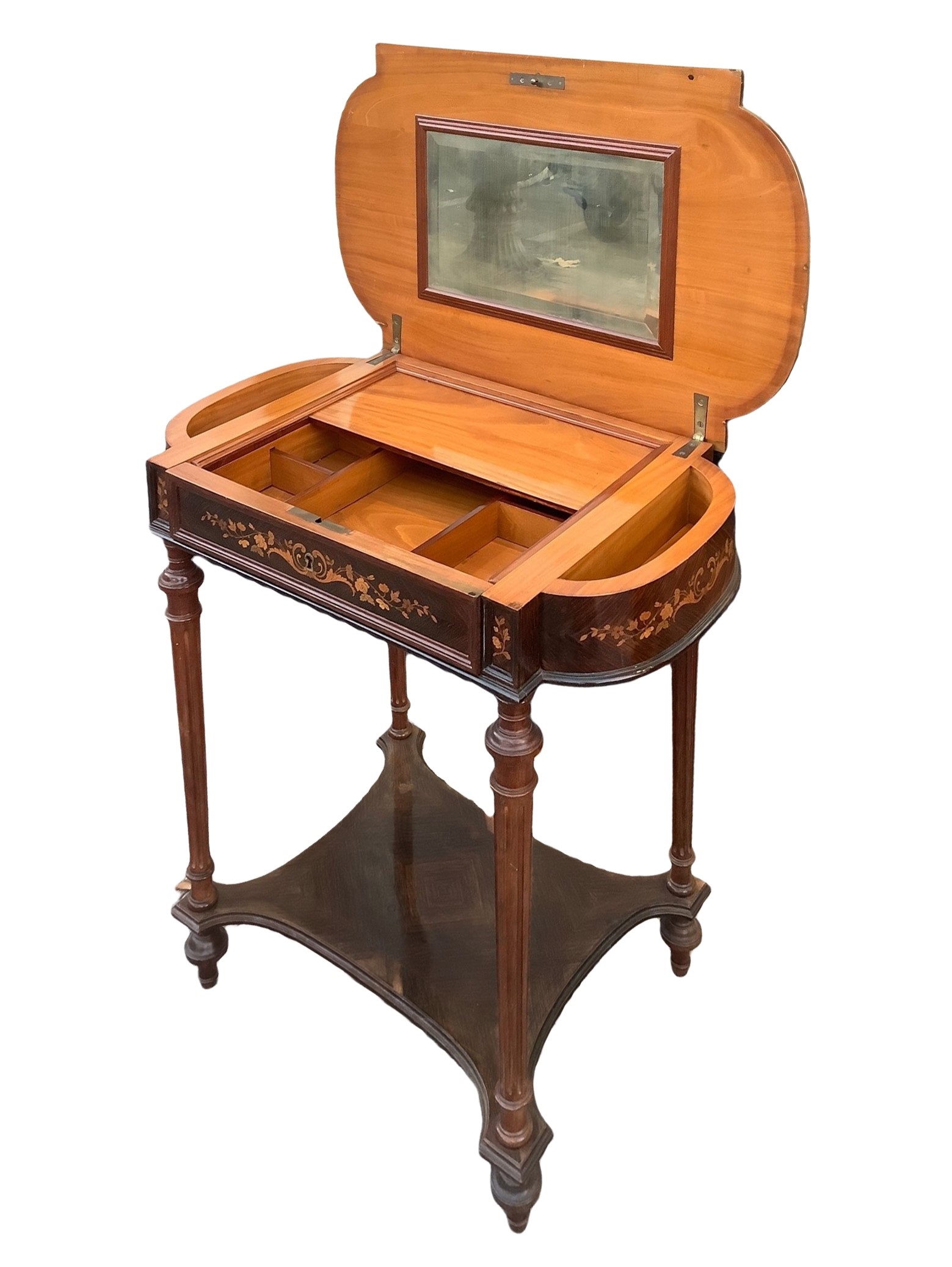 Tolettina in legno di noce con piano in marmo, specchiera e portacandele, Fine XIX secolo
