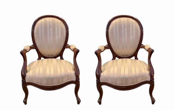 Two armchairs in the Louis Philippe style in mahogany wood