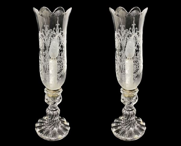Baccarat France - Coppia lumi in cristallo francese con calici cesellati