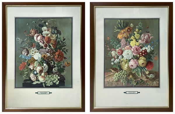 Joseph  Nigg - Pair of still lifes of flowers in vases