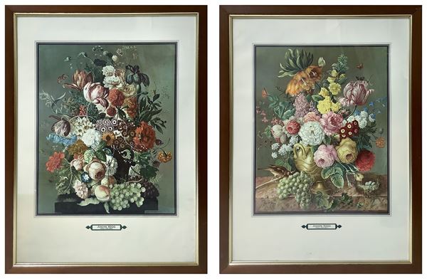 Joseph  Nigg - Coppia di nature morte di fiori in vaso