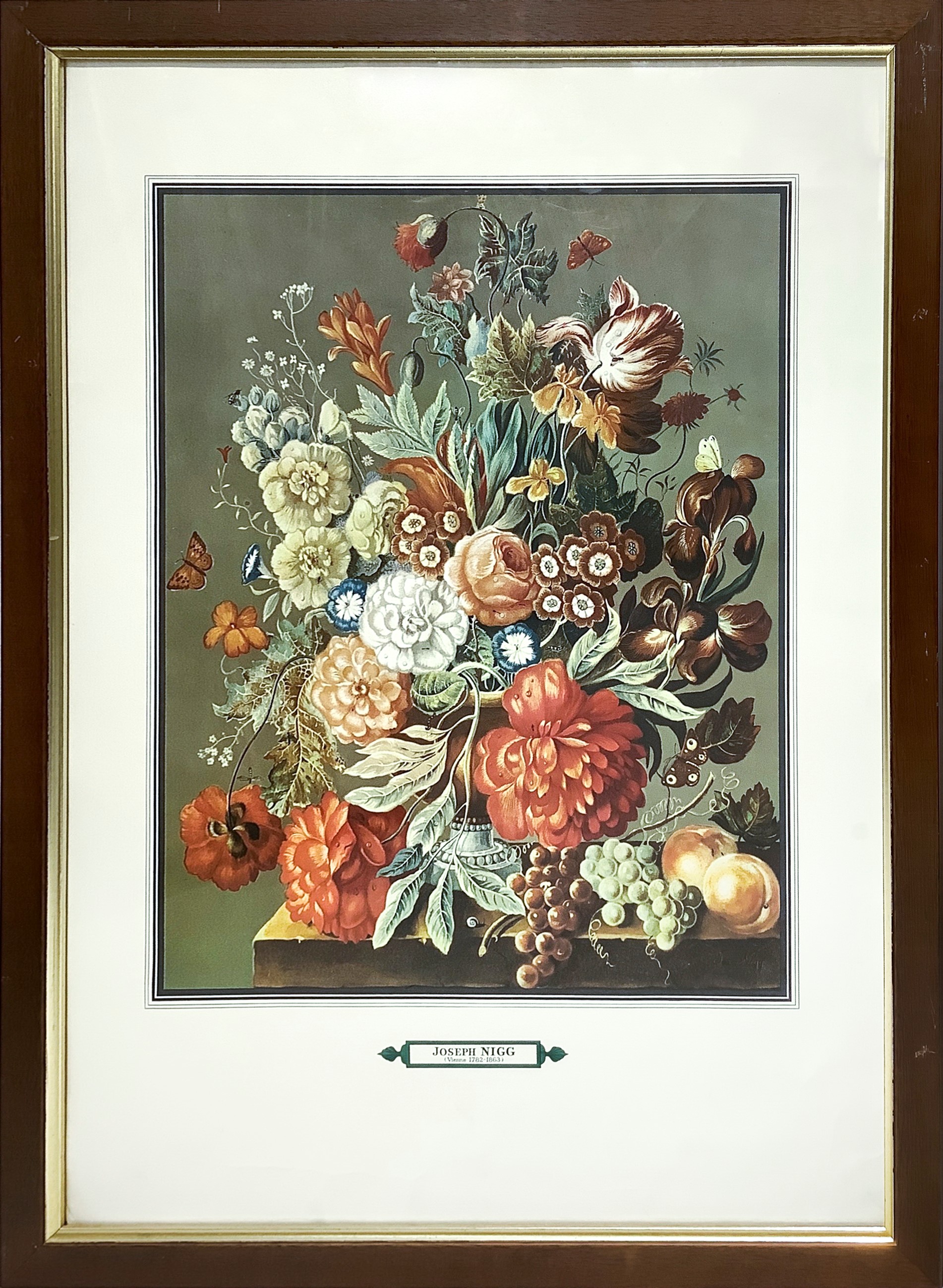 Joseph Nigg - Coppia di nature morte di fiori in vaso (cromolitografia)