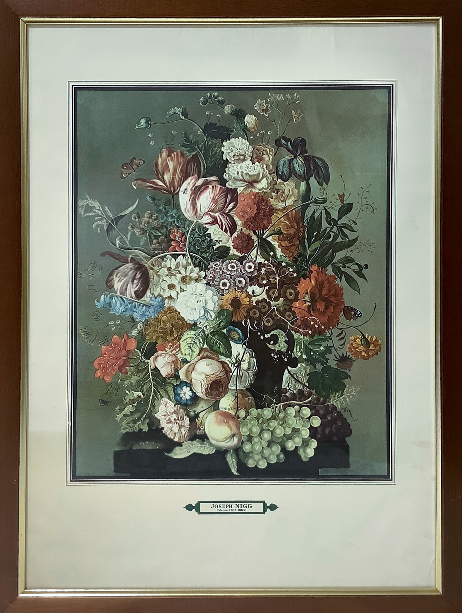 Joseph Nigg - Coppia di nature morte di fiori in vaso (cromolitografia)