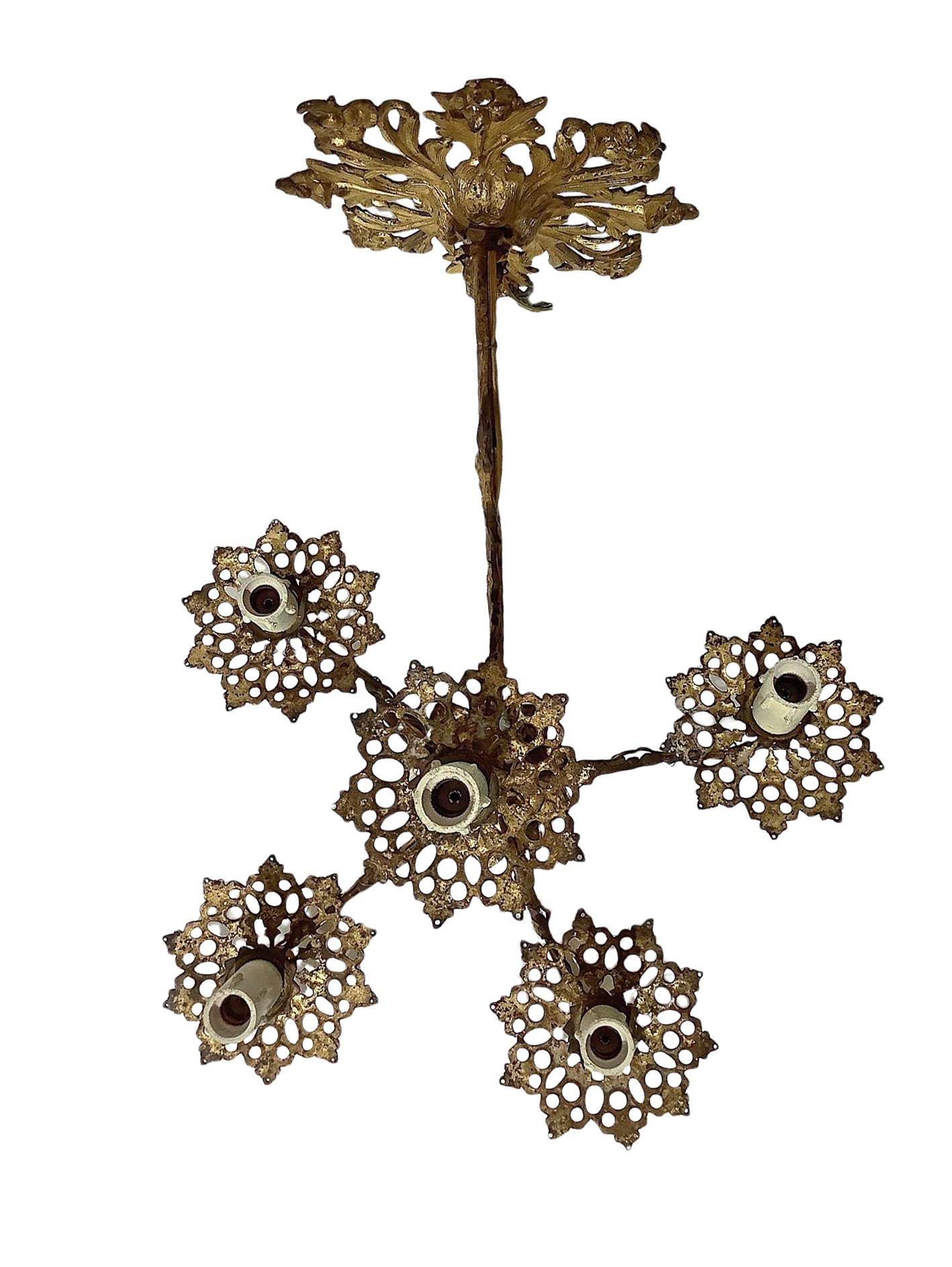 Coppia di applique a cinque luci in bronzo dorato