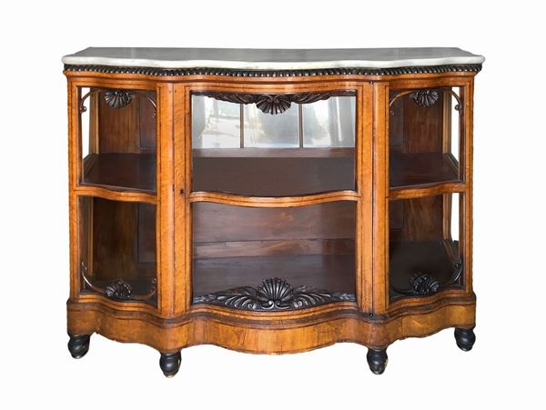 Etagere Carlo X a cristalli in legno d'acero e palissandro