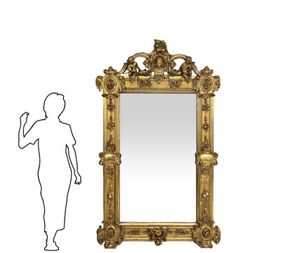 Importante Specchiera in Legno Dorato a Foglie D'oro