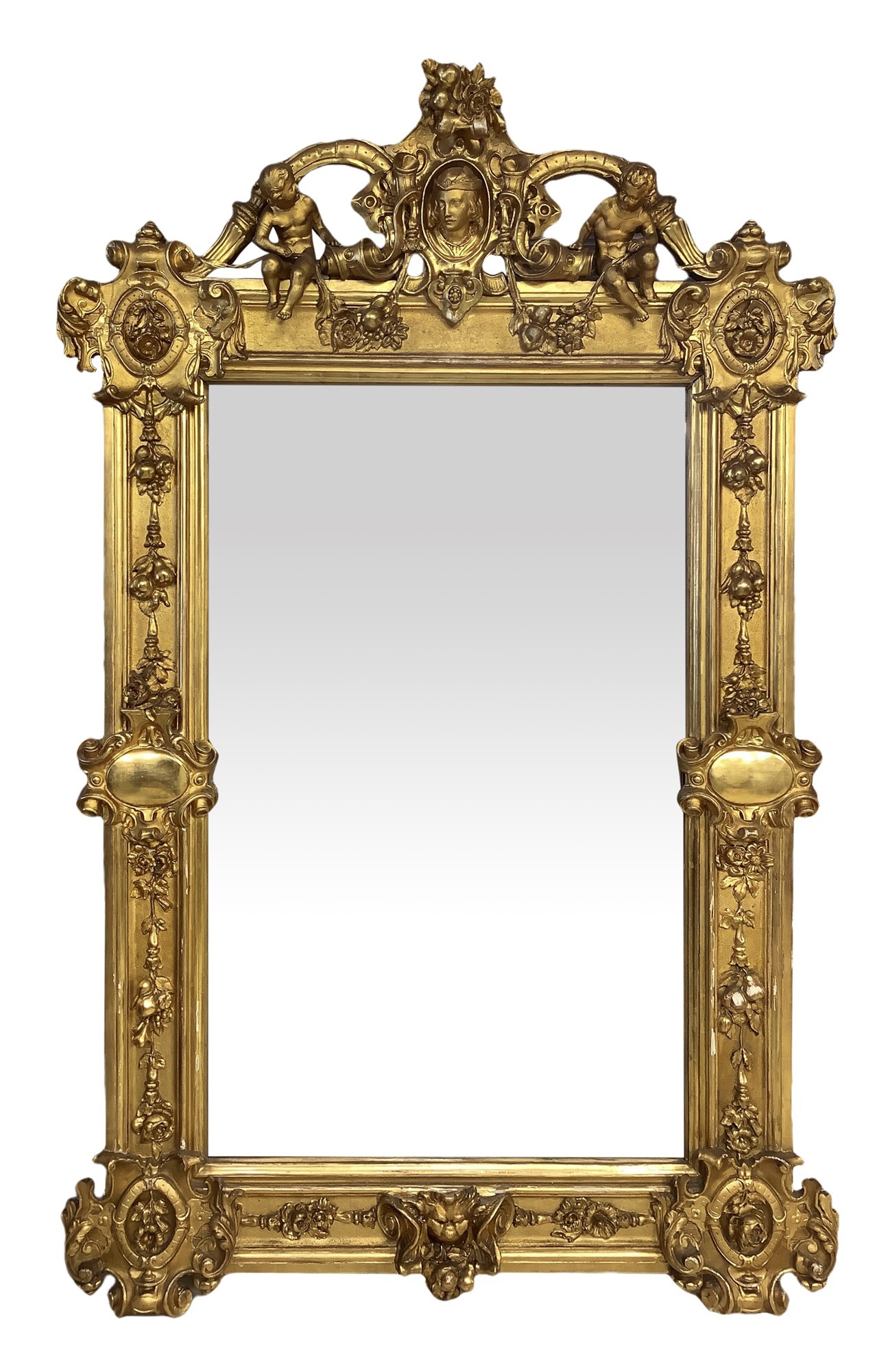 Importante Specchiera in Legno Dorato a Foglie D'oro