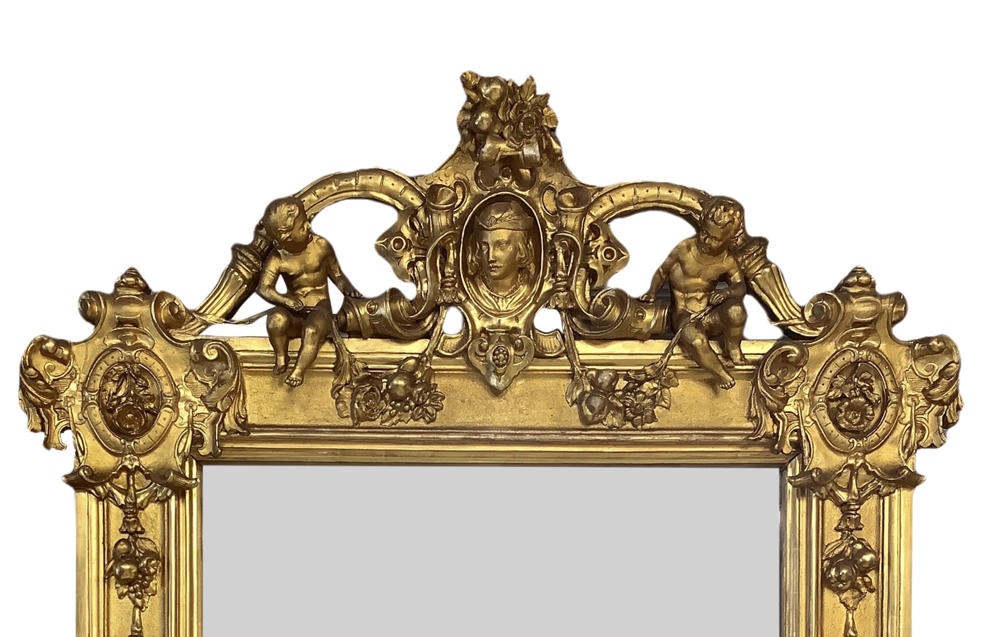 Importante Specchiera in Legno Dorato a Foglie D'oro