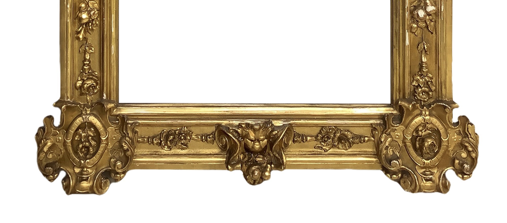 Importante Specchiera in Legno Dorato a Foglie D'oro