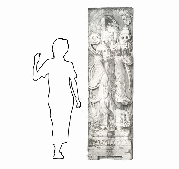 Bas-relief sculpture of Buddha on marble slab 