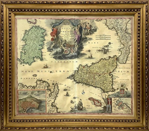 Carta geografica "Regorum Siciliae et Sardiniae nec non melitae seu Maltae insulae cum adiectis Italiae  [..]