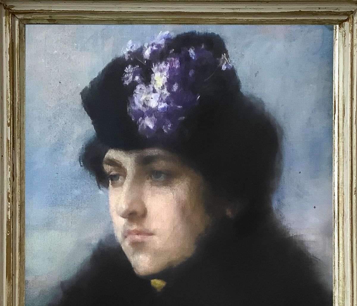 Alexandre Jacques Chantron - Ritratto di Donna con Cappello Floreale