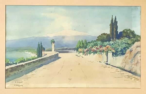 Etna and Via Pirandello of Taormina