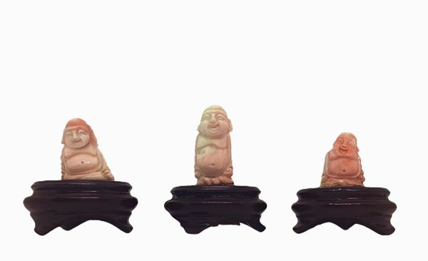 3 Buddha in corallo rosa giapponese